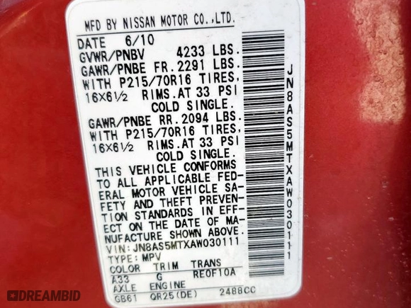 2010 Nissan Rogue S with VIN JN8AS5MTXAW030111, listed as a Copart auction lot 50532975 with 126797 miles and Salvage Title. Bid and sale history available at carsss.com. Image 13.