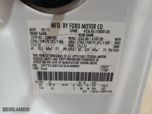 2012 Ford Super Duty F-250 SRW XL with VIN 1FT7X2BT2CEA36860, listed as a Copart auction lot 74938204 with 156,198 mi miles and Salvage Title. Bid and sale history available at carsss.com. Image 12.