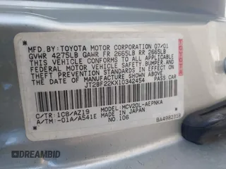 2001 Toyota Camry LE z VIN JT2BF22KX10342454, wystawiony jako IAAI lot #41939743 z przebiegiem 124 045 mil mil oraz . Historia ofert i sprzedaży dostępna na DreamBid. Obrazek 9.