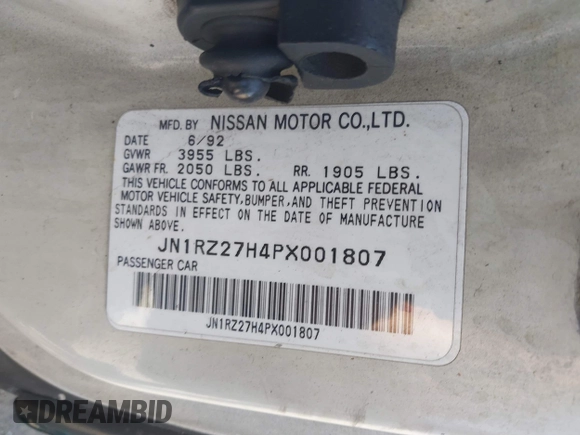 1993 Nissan 300ZX z VIN JN1RZ27H4PX001807, wystawiony jako IAAI lot #42160056 z przebiegiem 132 863 mil mil oraz . Historia ofert i sprzedaży dostępna na DreamBid. Obrazek 9.