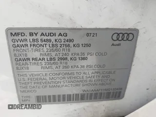 2021 Audi Q5 Premium z VIN WA1AAAFY1M2133438, wystawiony jako IAAI lot #42684944 z przebiegiem 35 794 mil mil oraz . Historia ofert i sprzedaży dostępna na DreamBid. Obrazek 9.