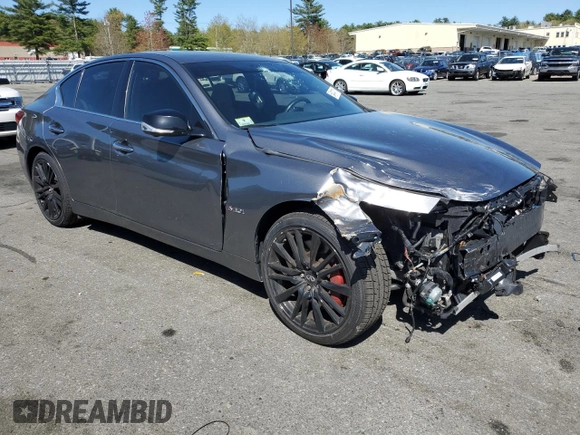 2020 Infiniti Q50 Red Sport 400 with VIN JN1FV7ARXLM660161, listed as a Copart auction lot 54141115 with 78,476 mi miles and Salvage title. Bid and sale history available at DreamBid. Image 4.