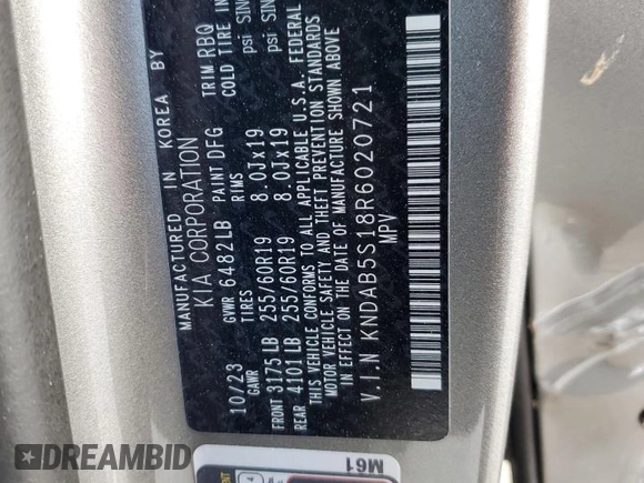 2024 Kia EV9 Light Long Range with VIN KNDAB5S18R6020721, listed as a Copart auction lot 86713004 with 12,623 mi miles and Salvage Title. Bid and sale history available at carsss.com. Image 14.
