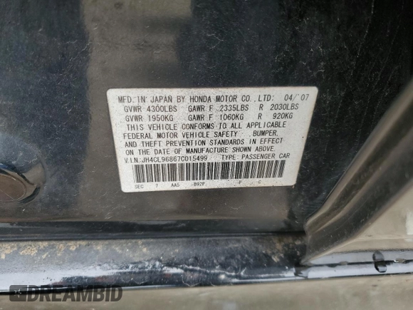 2007 Acura TSX with VIN JH4CL96867C015499, listed as a Copart auction lot 45552355 with 201,481 mi miles and Salvage title. Bid and sale history available at DreamBid. Image 12.
