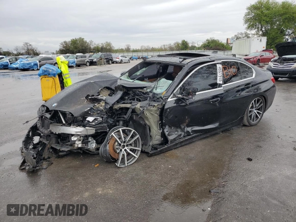 2019 BMW 3 Series 330i xDrive with VIN WBA5R7C52KAJ80510, listed as a Copart auction lot 46527915 with 0 mi miles and Non Repairable. Bid and sale history available at carsss.com. Image 1.