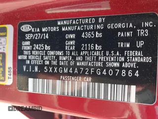 2015 Kia Optima LX z VIN 5XXGM4A72FG407864, wystawiony jako IAAI lot #42295392 z przebiegiem 177 485 mil mil oraz . Historia ofert i sprzedaży dostępna na DreamBid. Obrazek 9.