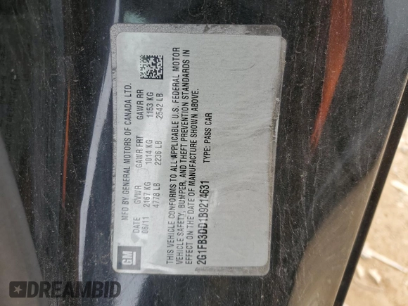 2011 Chevrolet Camaro 1LT with VIN 2G1FB3DD1B9214631, listed as a Copart auction lot 84758514 with 198,758 mi miles and Non repairable. Bid and sale history available at DreamBid. Image 13.