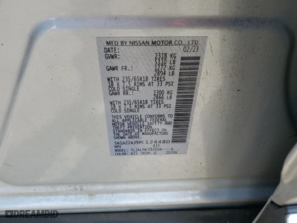 2023 Nissan Murano S with VIN 5N1AZ2AJ9PC124480, listed as a Copart auction lot 64918734 with 33,760 mi miles and Non Repairable. Bid and sale history available at carsss.com. Image 12.