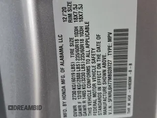2021 Honda Odyssey EX-L with VIN 5FNRL6H77MB039727, listed as a Copart auction lot 88869145 with Not Provided miles and Salvage Title. Bid and sale history available at DreamBid. Image 13.