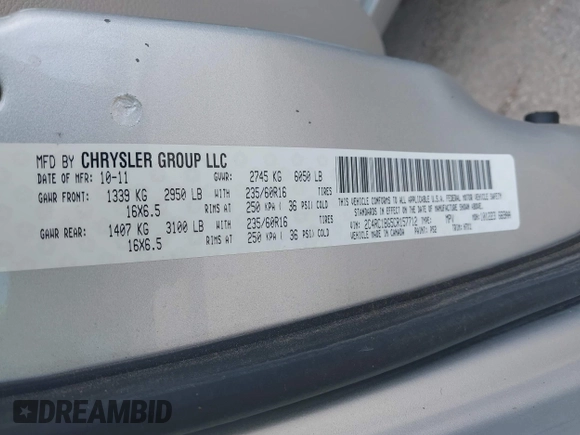 2012 Chrysler Town & Country Touring with VIN 2C4RC1BG5CR157712, listed as a IAAI auction lot 41942939 with 244,799 mi miles. Bid and sale history available at carsss.com. Image 9.