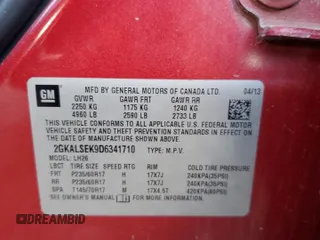 2013 GMC Terrain SLE with VIN 2GKALSEK9D6341710, listed as a Copart auction lot 82027344 with 147,486 mi miles and Salvage title. Bid and sale history available at DreamBid. Image 13.
