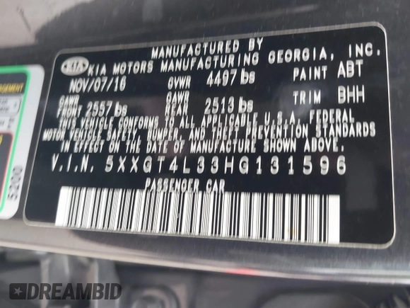 2017 Kia Optima LX z VIN 5XXGT4L33HG131596, wystawiony jako IAAI lot #41591166 z przebiegiem 105 084 mil mil oraz . Historia ofert i sprzedaży dostępna na DreamBid. Obrazek 9.
