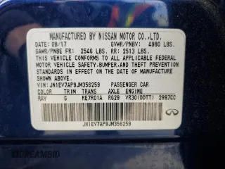 2018 Infiniti Q50 Luxe with VIN JN1EV7AP9JM356259, listed as a Copart auction lot 57756895 with 62,607 mi miles and Salvage title. Bid and sale history available at DreamBid. Image 12.