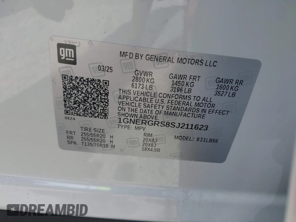 2025 Chevrolet Traverse FWD LT с VIN 1GNERGRS8SJ211623, выставлен на аукционе IAAI как лот 42561606 с пробегом 6 562 миль миль и . История ставок и продаж доступна на DreamBid. Изображение 9.