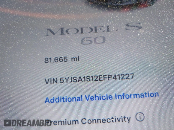 2014 Tesla Model S 60 с VIN 5YJSA1S12EFP41227, выставлен на аукционе IAAI как лот 42027457 с пробегом 81 665 миль миль и . История ставок и продаж доступна на DreamBid. Изображение 15.