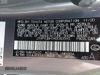 2021 Lexus UX 250h with VIN JTHP9JBH1M2040593, listed as a IAAI auction lot 42024493 with 33,394 mi miles and . Bid and sale history available at DreamBid. Image 9.