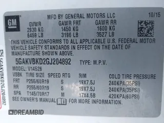 2016 Buick Enclave Leather with VIN 5GAKVBKD2GJ204892, listed as a IAAI auction lot 41649646 with 133,729 mi miles. Bid and sale history available at carsss.com. Image 9.
