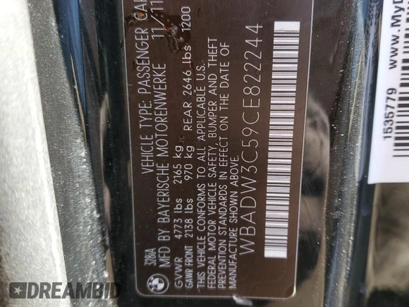 2012 BMW 3 Series 328i with VIN WBADW3C59CE822244, listed as a Copart auction lot 48848925 with 87,520 mi miles and Clean title. Bid and sale history available at DreamBid. Image 12.