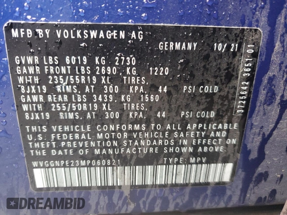 2021 Volkswagen ID.4 Pro S with VIN WVGGNPE23MP060821, listed as a Copart auction lot 49913165 with 39,987 mi miles and Salvage Title. Bid and sale history available at carsss.com. Image 13.