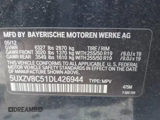 2013 BMW X5 xDrive50i z VIN 5UXZV8C51DL426944, wystawiony jako IAAI lot #41911303 z przebiegiem 106 266 mil mil oraz . Historia ofert i sprzedaży dostępna na DreamBid. Obrazek 9.