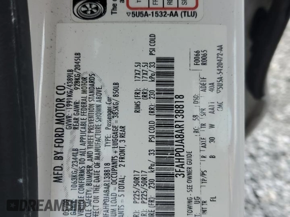 2010 Ford Fusion SEL with VIN 3FAHP0JA8AR138818, listed as a Copart auction lot 48825785 with 140,312 mi miles and Salvage Title. Bid and sale history available at carsss.com. Image 12.