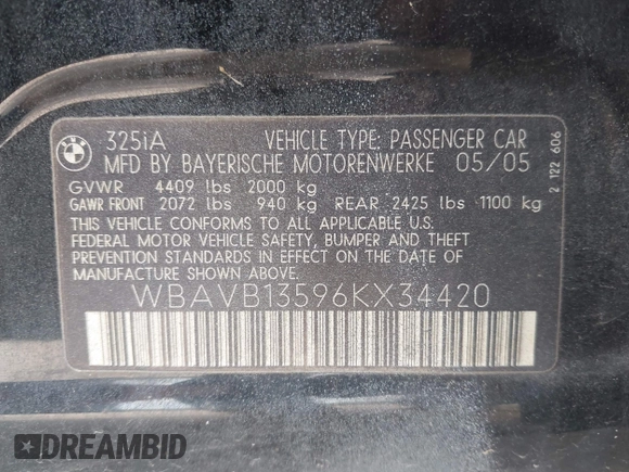 2006 BMW 3 Series 325i z VIN WBAVB13596KX34420, wystawiony jako IAAI lot #42138104 z przebiegiem Nie podano mil oraz . Historia ofert i sprzedaży dostępna na DreamBid. Obrazek 9.