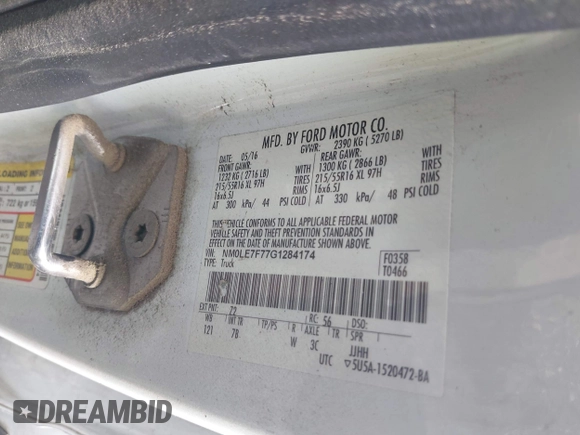 2016 Ford Transit Connect XLT с VIN NM0LE7F77G1284174, выставлен на аукционе IAAI как лот 39430119 с пробегом Не указан миль и . История ставок и продаж доступна на DreamBid. Изображение 9.