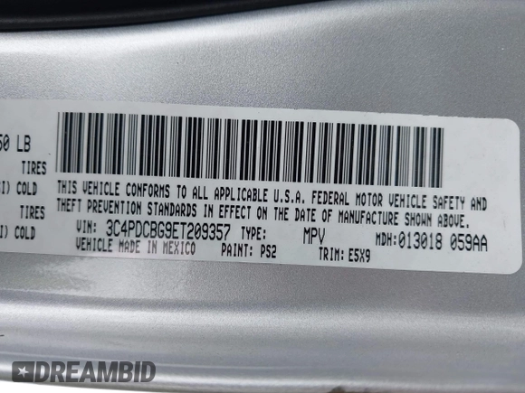 2014 Dodge Journey SXT with VIN 3C4PDCBG9ET209357, listed as a IAAI auction lot 42257467 with 121,786 mi miles and . Bid and sale history available at DreamBid. Image 9.