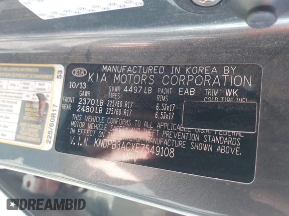 2014 Kia Sportage LX with VIN KNDPB3ACXE7549108, listed as a IAAI auction lot 41691441 with 145,315 mi miles and . Bid and sale history available at carsss.com. Image 9.