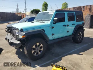 2020 Jeep Wrangler Unlimited Sahara with VIN 1C4HJXENXLW278631, listed as a Copart auction lot 52433445 with 76,715 mi miles and Salvage Title. Bid and sale history available at carsss.com. Image 1.
