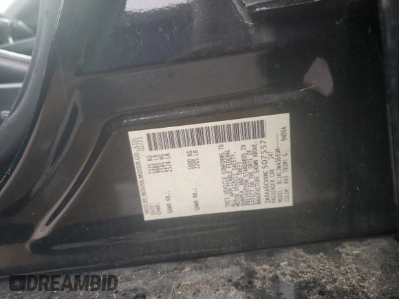 2021 Nissan Maxima SV with VIN 1N4AA6CVXMC507557, listed as a Copart auction lot 58887545 with 84,464 mi miles and Salvage title. Bid and sale history available at DreamBid. Image 12.