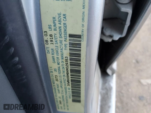 2004 Volkswagen Jetta GL with VIN 3VWRK69M84M029353, listed as a Copart auction lot 86177874 with 213,432 mi miles and Salvage title. Bid and sale history available at DreamBid. Image 12.