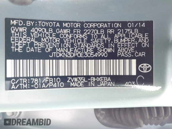 2014 Toyota Prius z VIN JTDKN3DP0E3054990, wystawiony jako IAAI lot #41816522 z przebiegiem 131 239 mil mil oraz . Historia ofert i sprzedaży dostępna na DreamBid. Obrazek 9.