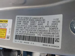 2023 Honda Civic Sport with VIN 2HGFE2F56PH500505, listed as a IAAI auction lot 42239112 with 39,513 mi miles and . Bid and sale history available at DreamBid. Image 9.
