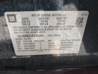 2015 Chevrolet Silverado 1500 LT with VIN 1GCVKREC5FZ386863, listed as a IAAI auction lot 41355767 with 86,363 mi miles. Bid and sale history available at carsss.com. Image 9.