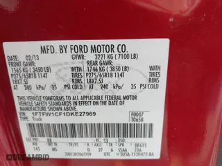 2013 Ford F-150 XL with VIN 1FTFW1CF1DKE27969, listed as a IAAI auction lot 41860397 with 194,938 mi miles. Bid and sale history available at carsss.com. Image 9.
