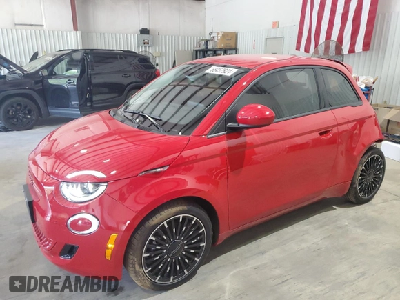 2024 FIAT 500e INSPI(RED) with VIN ZFAFFAA42RX209333, listed as a Copart auction lot 68452924 with 489 mi miles and Salvage Title. Bid and sale history available at carsss.com. Image 1.