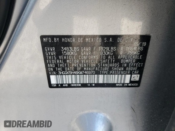 2019 Honda Fit LX z VIN 3HGGK5H46KM746970, wystawiony jako Copart lot #56474845 z przebiegiem 62 716 mil mil oraz Szkoda całkowita • Salvage title. Historia ofert i sprzedaży dostępna na DreamBid. Obrazek 12.