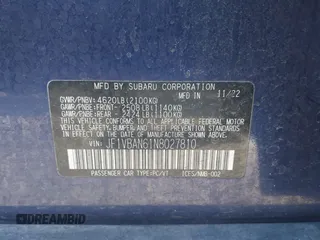 2022 Subaru WRX Limited with VIN JF1VBAN61N8027810, listed as a IAAI auction lot 41728576 with 25,282 mi miles. Bid and sale history available at carsss.com. Image 9.