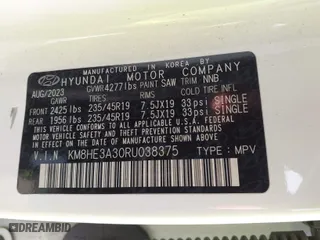 2024 Hyundai Kona Limited with VIN KM8HE3A30RU038375, listed as a IAAI auction lot 41374168 with 41,521 mi miles. Bid and sale history available at carsss.com. Image 9.
