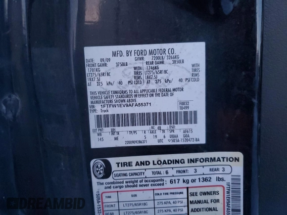 2010 Ford F-150 XL with VIN 1FTFW1EV9AFA55371, listed as a Copart auction lot 84890764 with Not Provided miles and Clean Title. Bid and sale history available at carsss.com. Image 12.