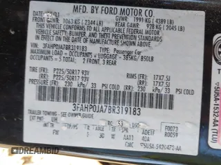 2011 Ford Fusion SEL with VIN 3FAHP0JA7BR319183, listed as a IAAI auction lot 41829886 with 119,302 mi miles. Bid and sale history available at carsss.com. Image 9.