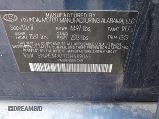 2018 Hyundai Sonata Sport with VIN 5NPE34AF0JH649065, listed as a IAAI auction lot 41882373 with 80,715 mi miles and . Bid and sale history available at carsss.com. Image 9.