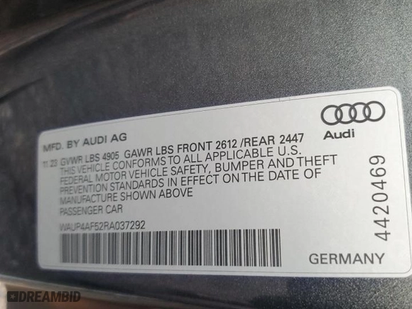 2024 Audi S5 Coupe Premium Plus with VIN WAUP4AF52RA037292, listed as a Copart auction lot 77352414 with 11,996 mi miles and Salvage Title. Bid and sale history available at carsss.com. Image 12.