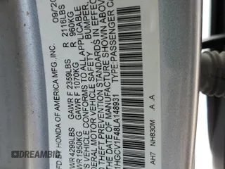 2020 Honda Accord EX with VIN 1HGCV1F48LA148931, listed as a Copart auction lot 58797725 with 46,349 mi miles and Salvage title. Bid and sale history available at DreamBid. Image 12.