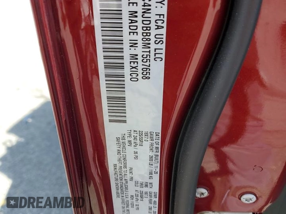 2021 Jeep Compass Altitude with VIN 3C4NJDBB8MT557658, listed as a Copart auction lot 55430545 with 53,691 mi miles and Salvage title. Bid and sale history available at DreamBid. Image 14.