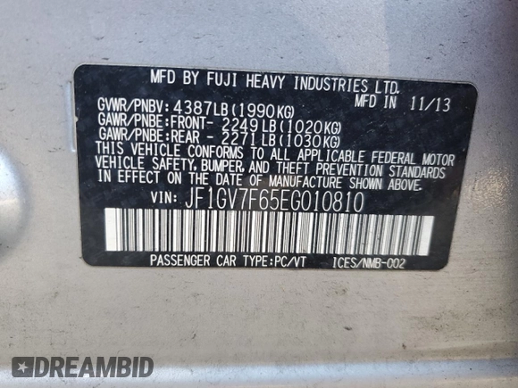2014 Subaru Impreza Sedan WRX WRX with VIN JF1GV7F65EG010810, listed as a Copart auction lot 79088234 with 159,123 mi miles and Clean Title. Bid and sale history available at carsss.com. Image 12.