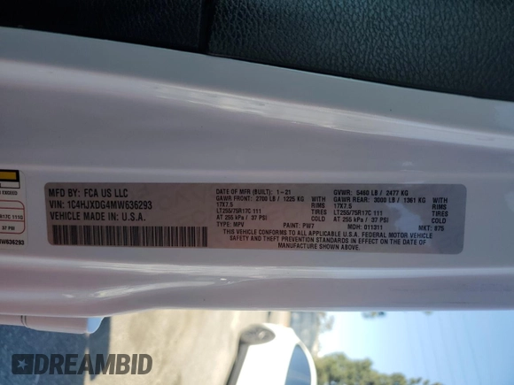 2021 Jeep Wrangler Unlimited Willys с VIN 1C4HJXDG4MW636293, выставлен на аукционе Copart как лот 44272675 с пробегом 34 480 миль миль и Списание • Salvage title. История ставок и продаж доступна на DreamBid. Изображение 15.