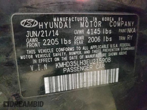 2014 Hyundai Elantra with VIN KMHD35LH3EU215908, listed as a Copart auction lot 75397254 with 127,087 mi miles and Salvage title. Bid and sale history available at DreamBid. Image 12.