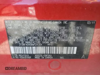 2011 Toyota RAV4 Sport with VIN 2T3RF4DV0BW124304, listed as a Copart auction lot 55357805 with 173,084 mi miles and Salvage title. Bid and sale history available at DreamBid. Image 12.
